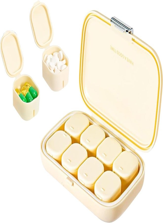 TGOPIT علبة حبوب صغيرة من TGOPIT، تكفي لـ 7 أيام، علبة أدوية، 8 أقسام، منظم حبوب محمول للسفر، أقسام قابلة للإزالة، علبة حبوب، مقاومة للرطوبة، للسفر والاستخدام اليومي (بيج) - Image 1